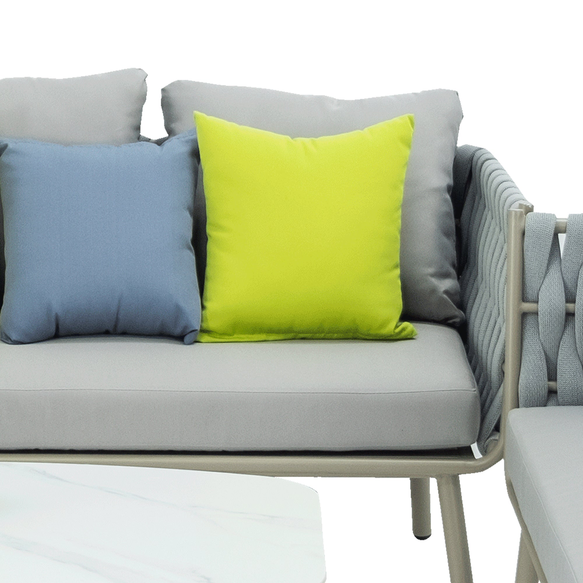 Grey Aluminium lounge set with lime cushion