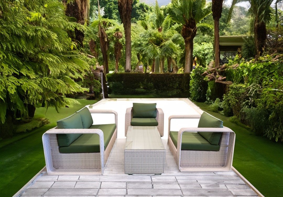 Aluminum green and white rattan lounge set