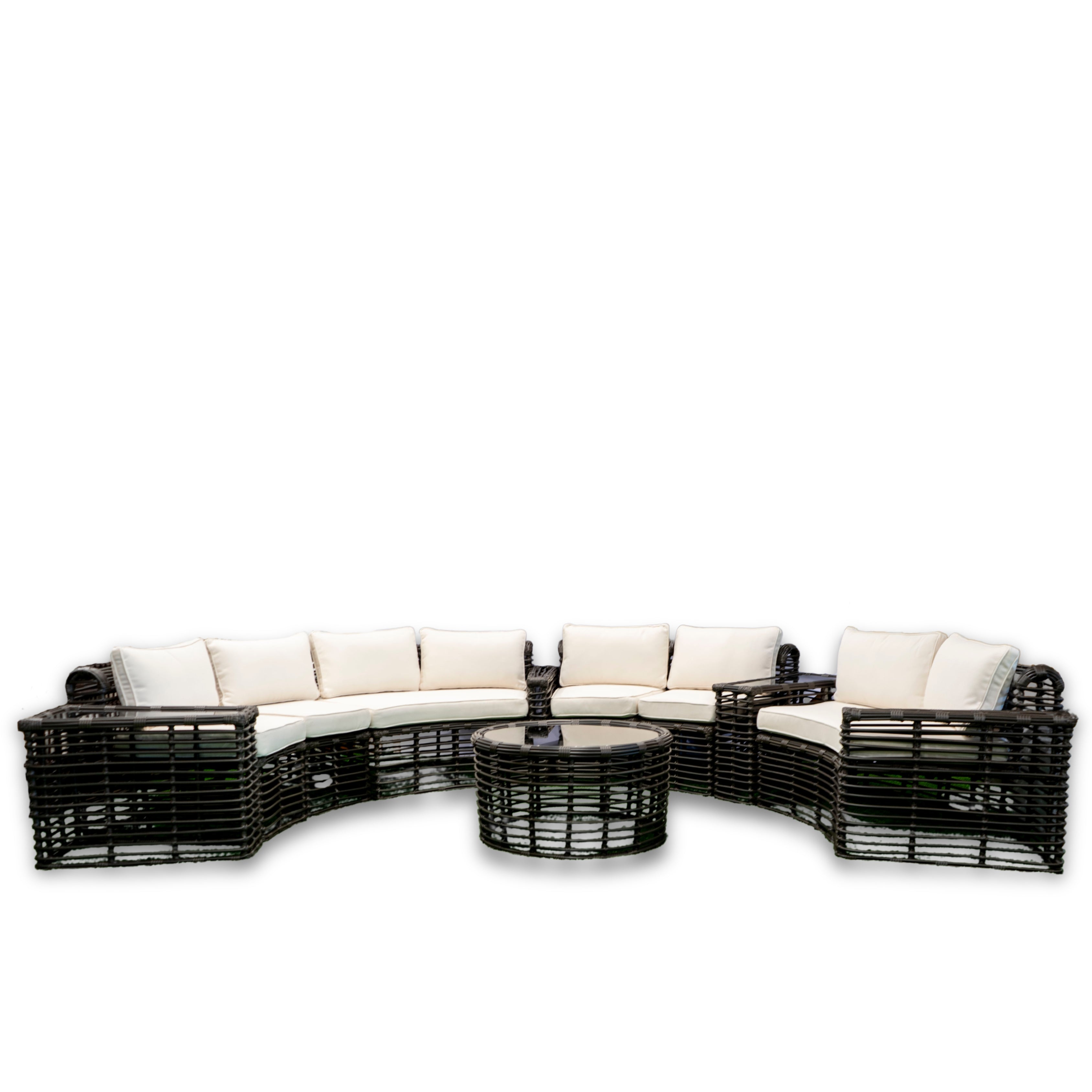 Modern Outdoor Curved Lounge Set with Glass Armrests