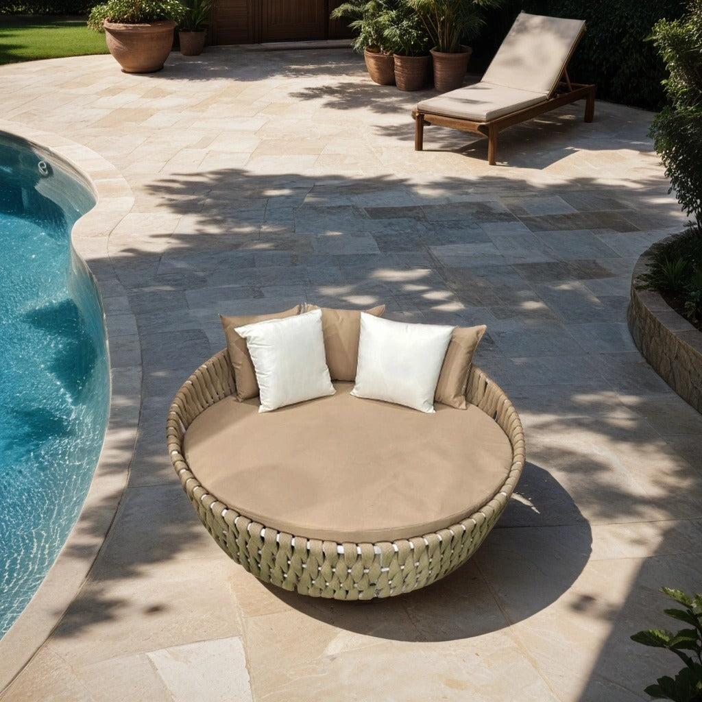 Round beige sunbed