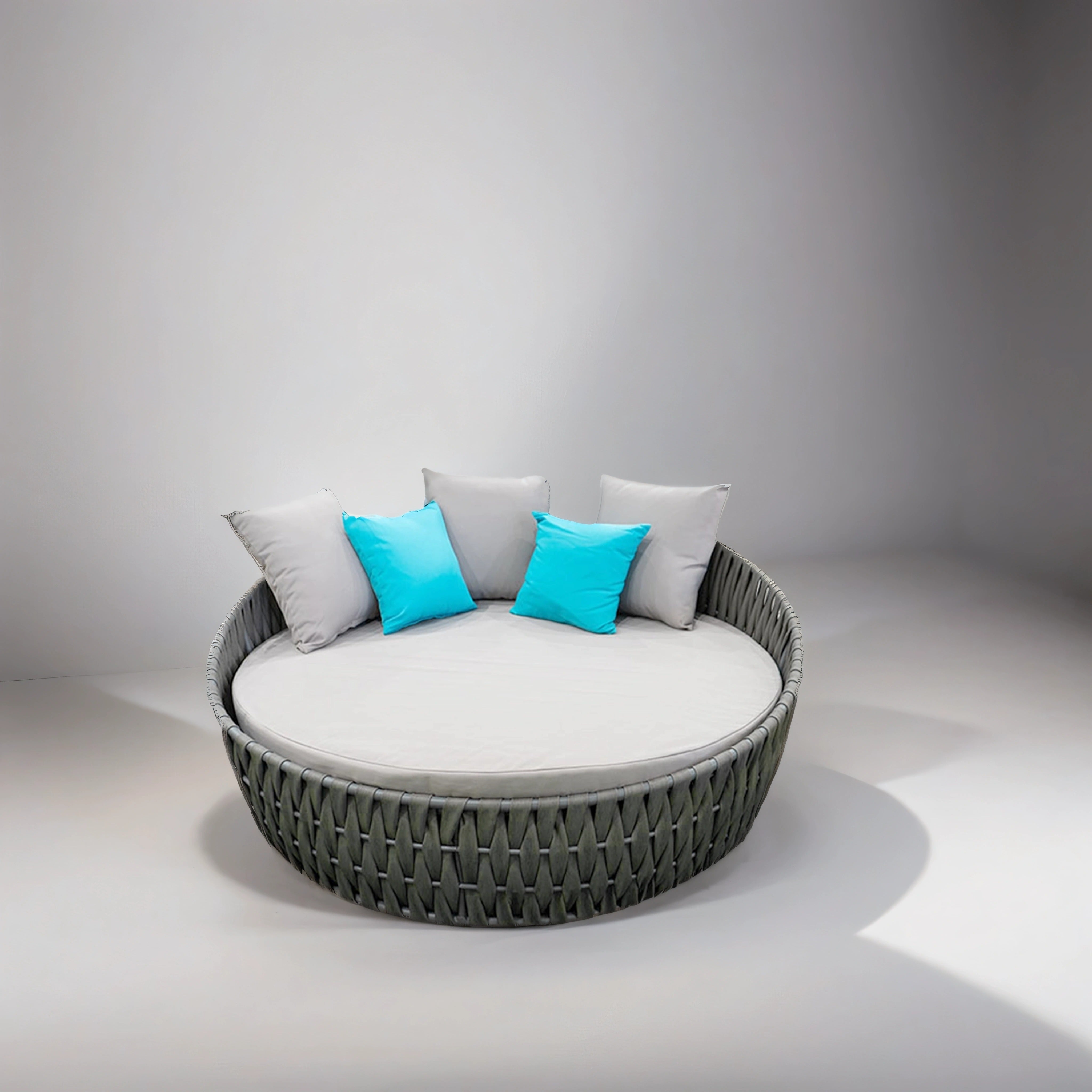 Round Grey Sunbed with Cushions