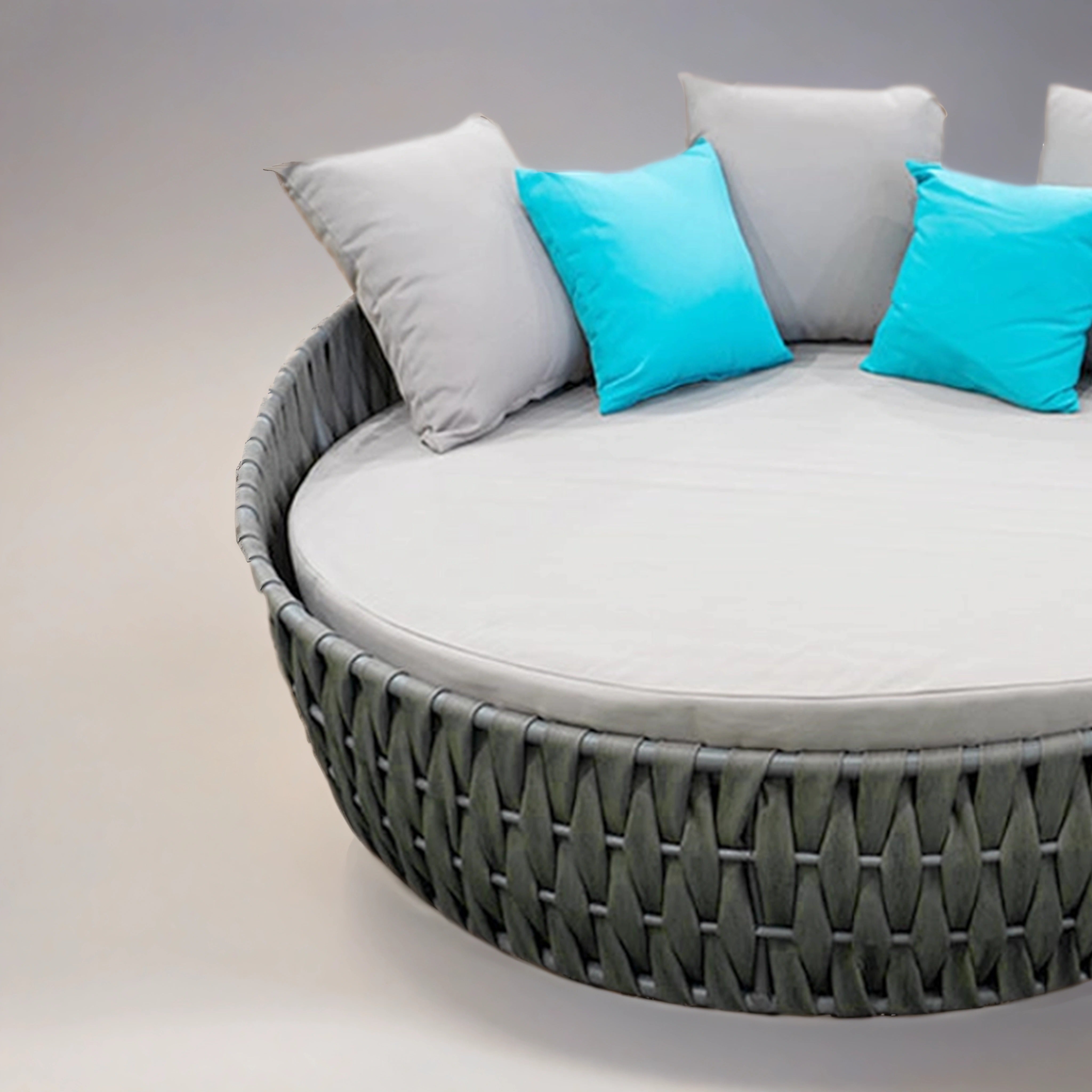 Round Grey Sunbed with Cushions