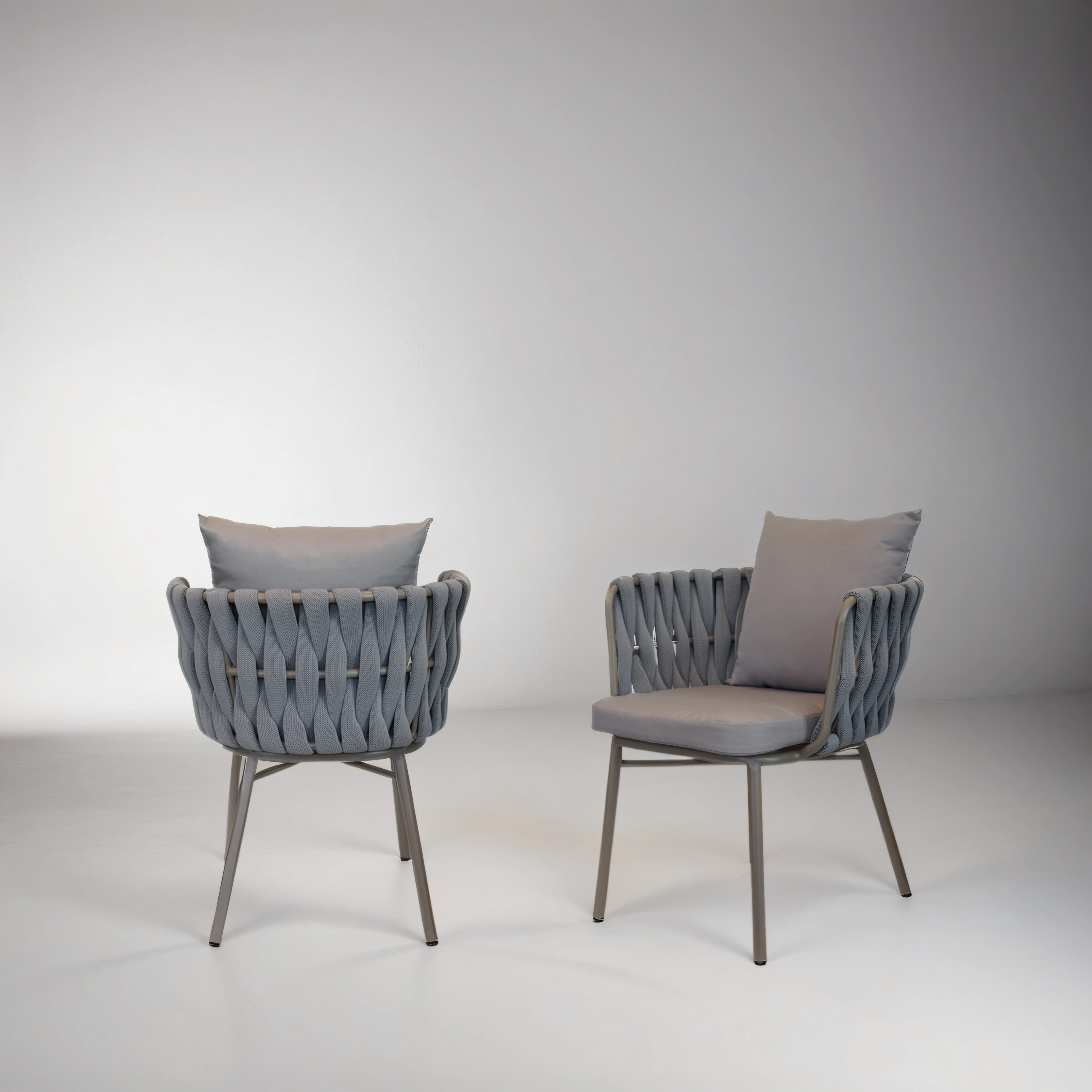 Outdoor Dining Set with Faux Marble Top & Aluminum Table and Rope Woven Chair