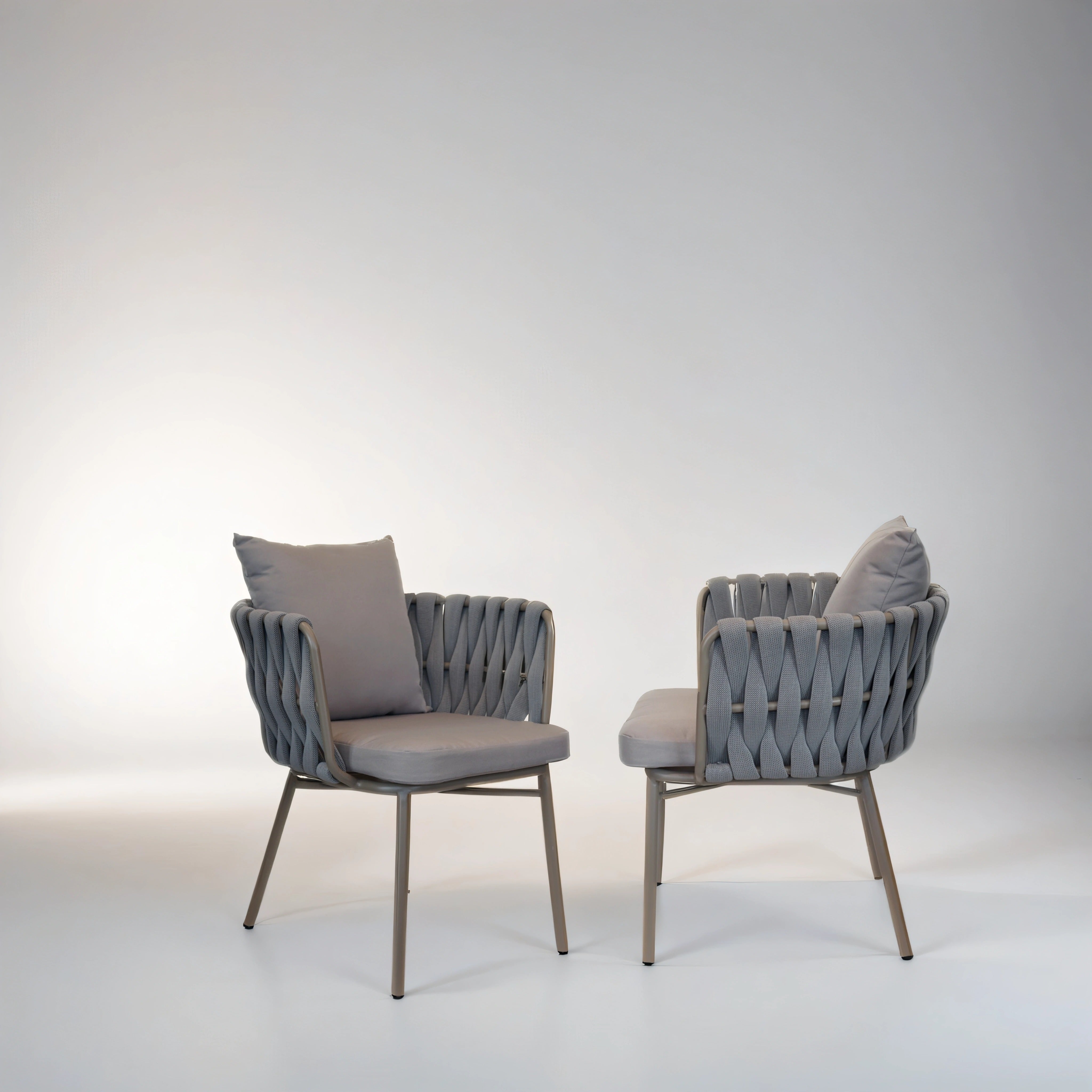 Outdoor Dining Set with Faux Marble Top & Aluminum Table and Rope Woven Chair