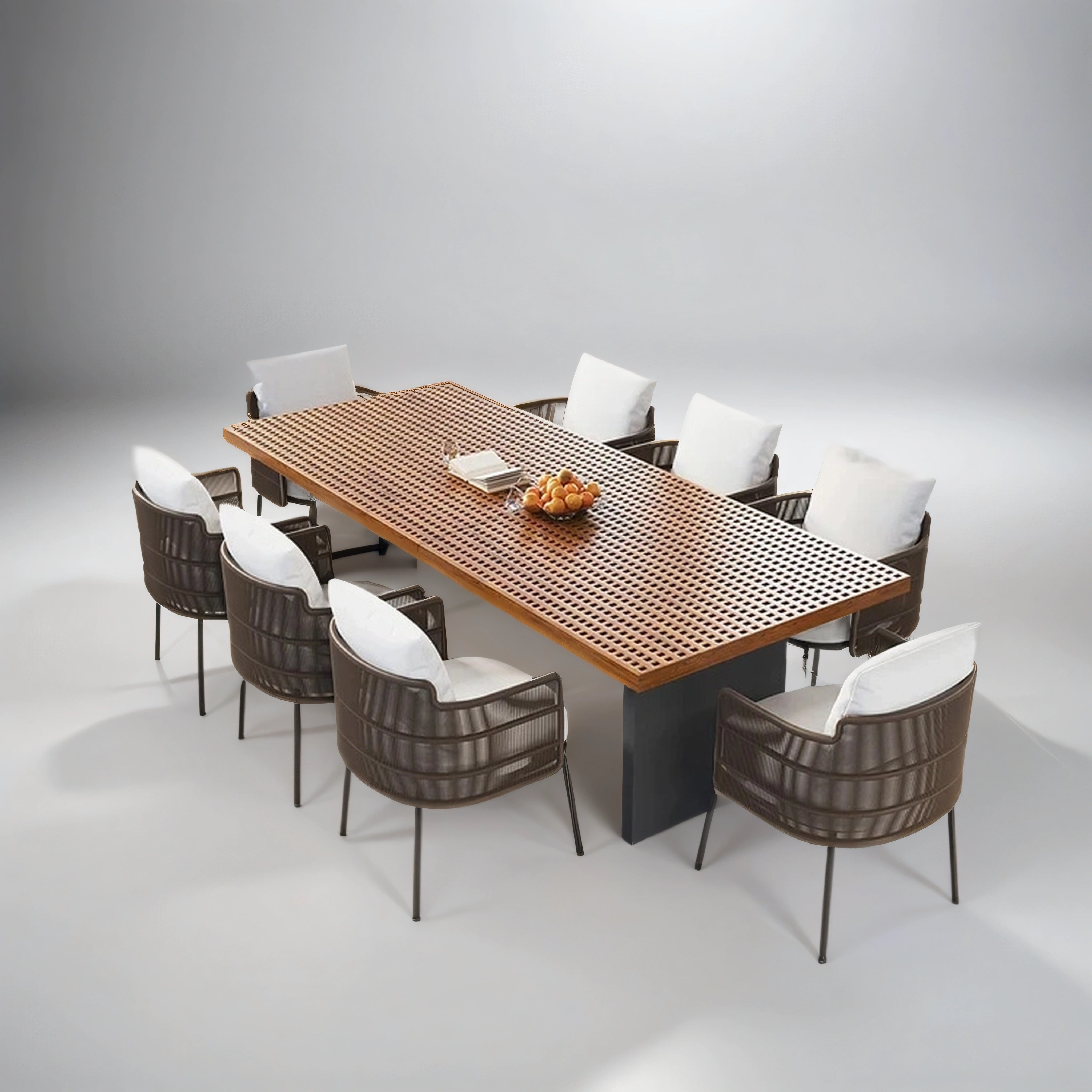 Outdoor Patio Dining Set with Rectangle Teak Table & Rattan Chairs