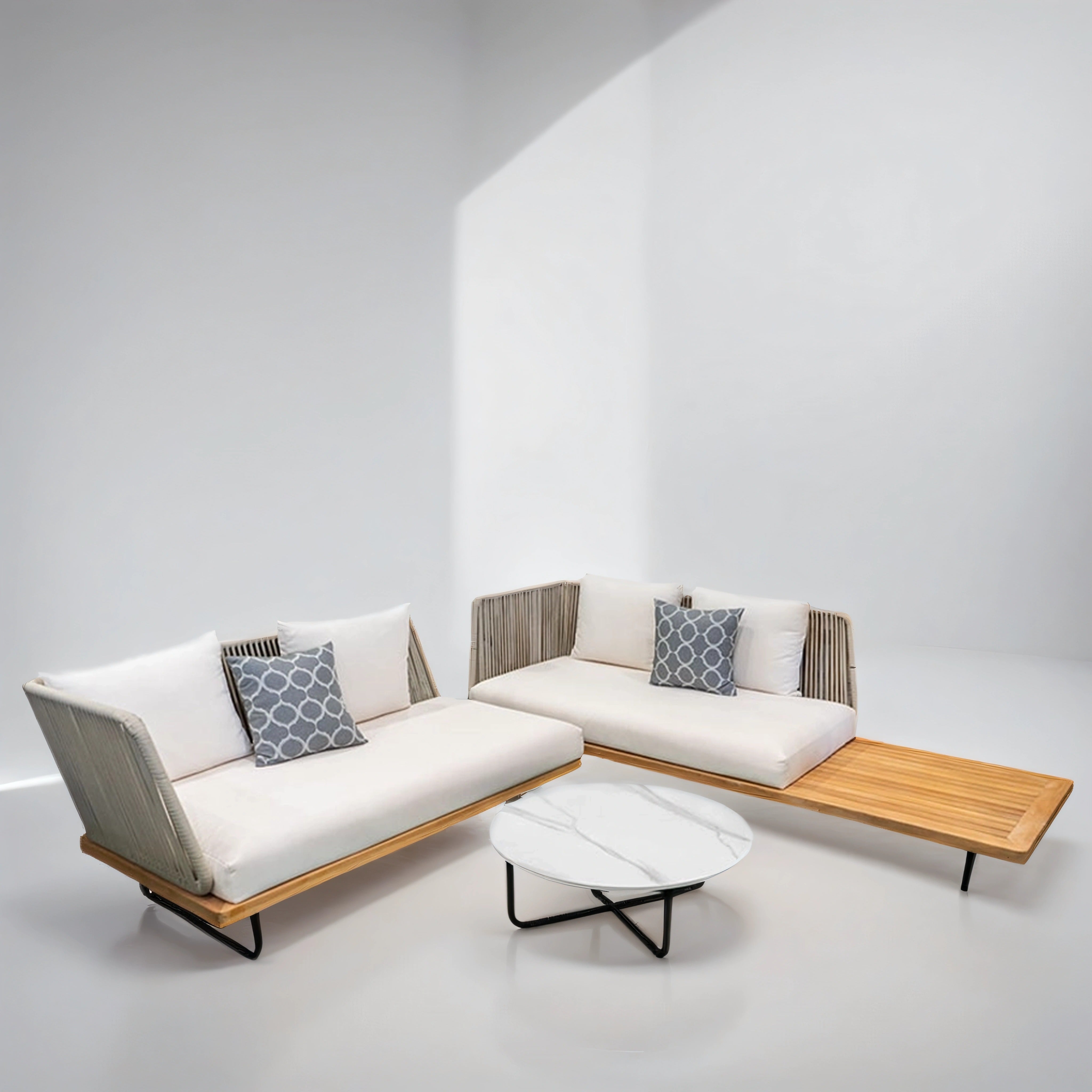 Sectional sofa set with white table