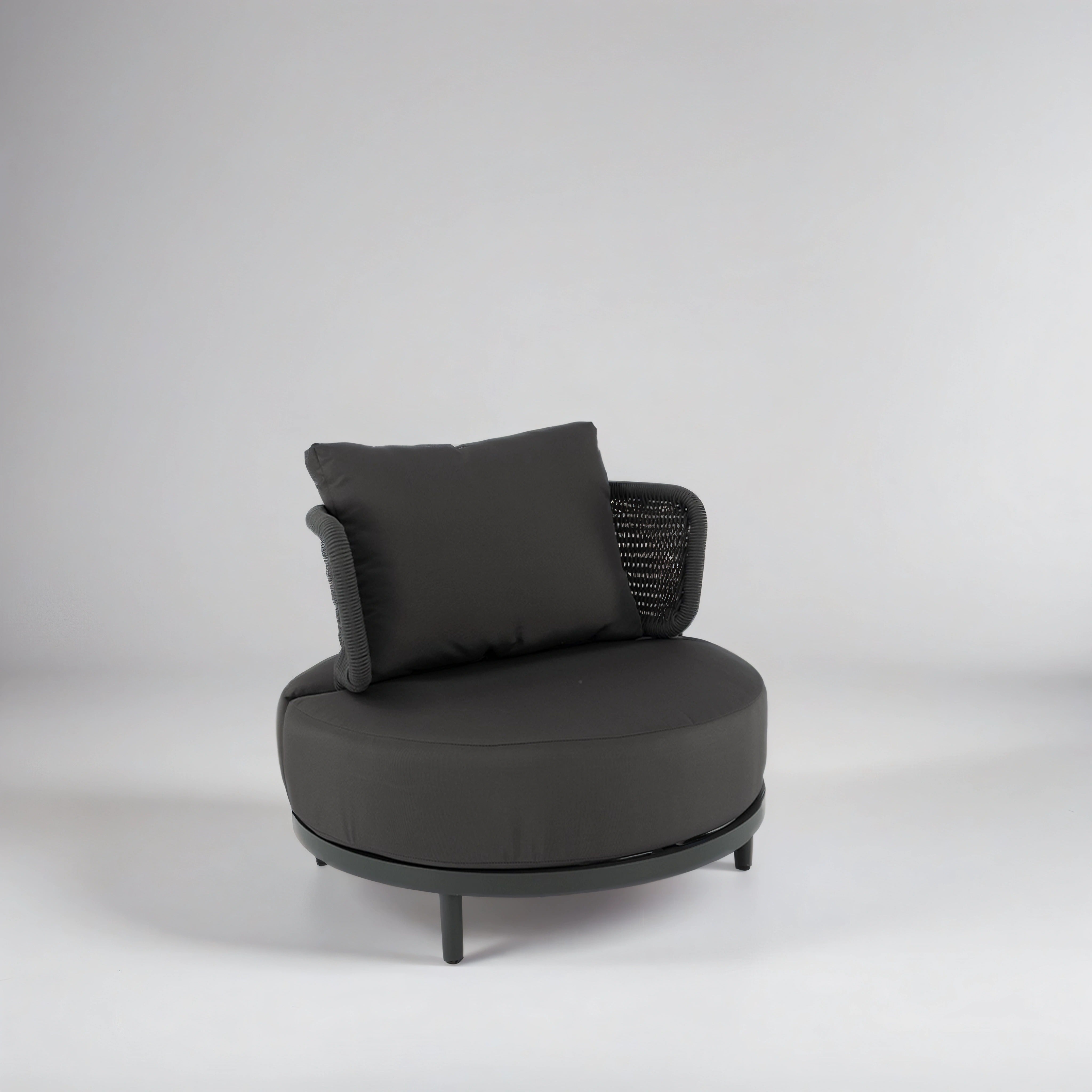 Set of Two Charcoal Black Round Armchair with Table