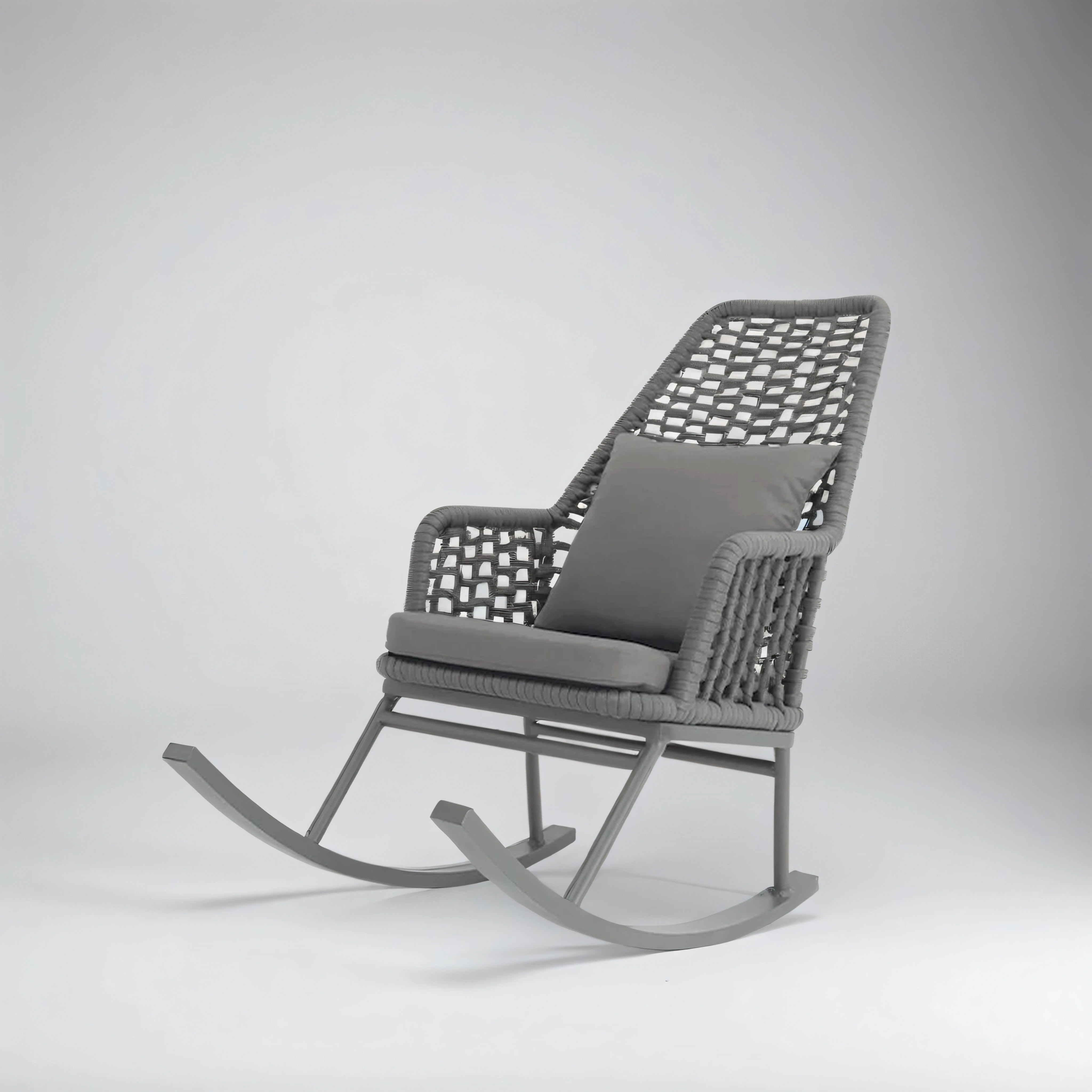 Set of Two Gray Rocking chairs with table