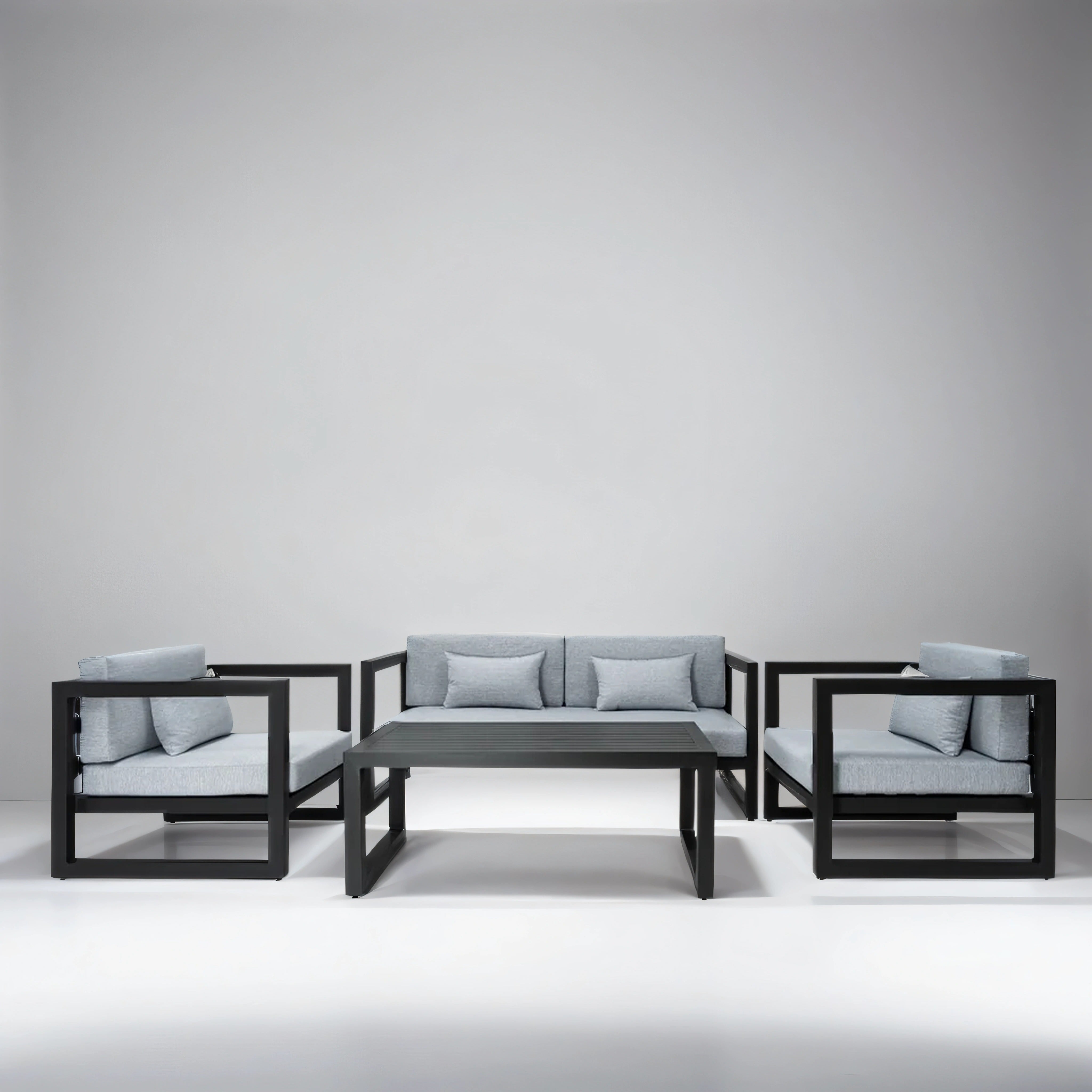 Aluminium Gray Lounge set with 1 sofa, 2 armchairs and coffee table