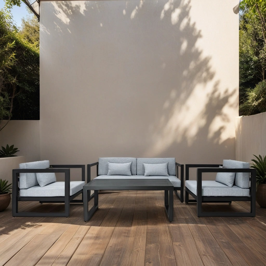 Aluminium Gray Lounge set with 1 sofa, 2 armchairs and coffee table