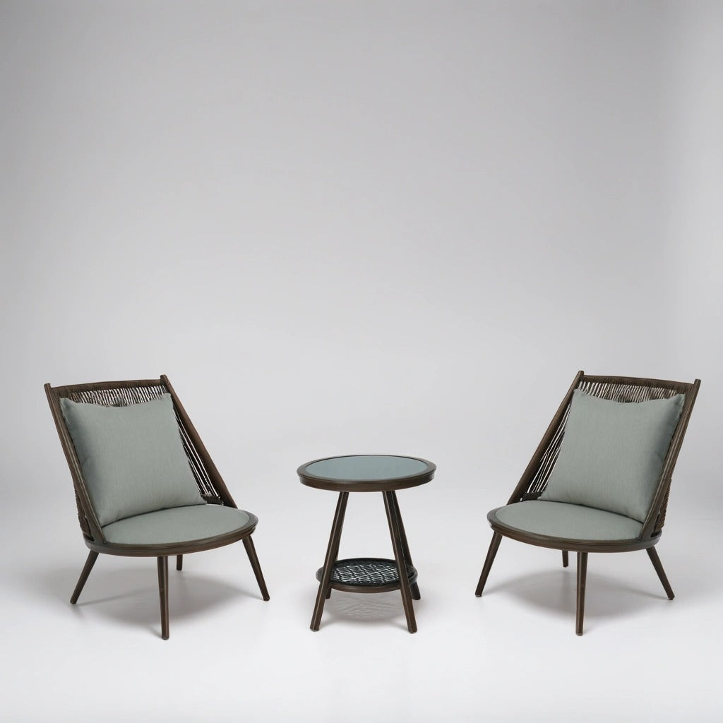 Brown Lounge Set with 2 chairs and glass coffee table