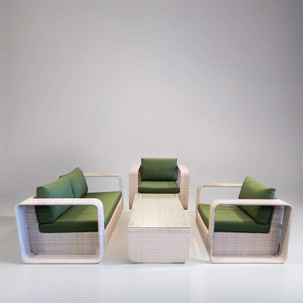 Aluminum green and white rattan lounge set