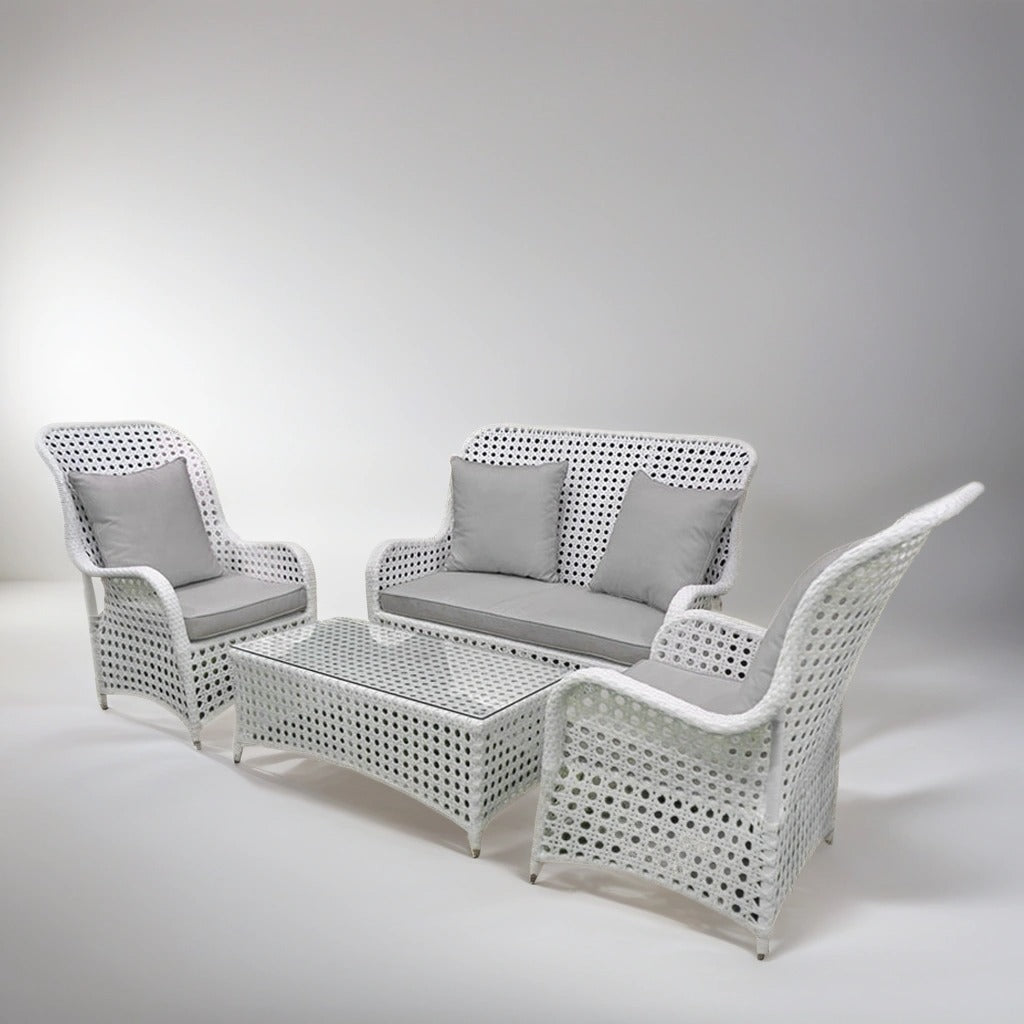 White rattan lounge set