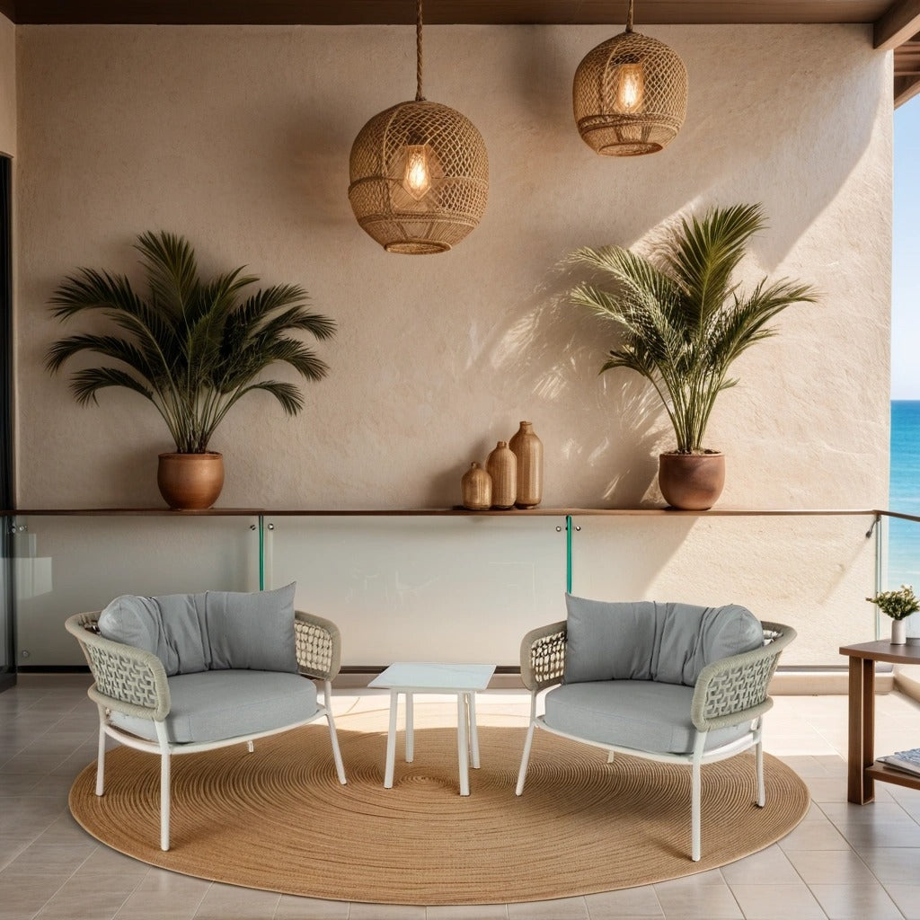 Set of Two Lounge Armchairs with table