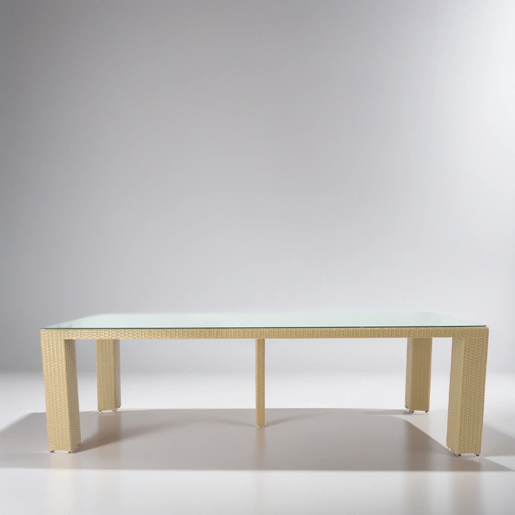 Outdoor Dining Set with Rectangle Glass Table and Rattan Chairs for eight