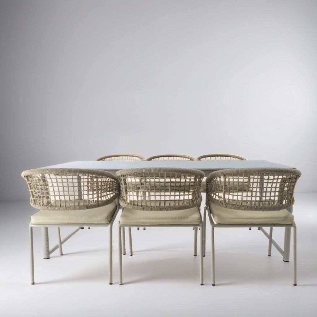 Beige Aluminum Alloy and Rope Dining Set for Six