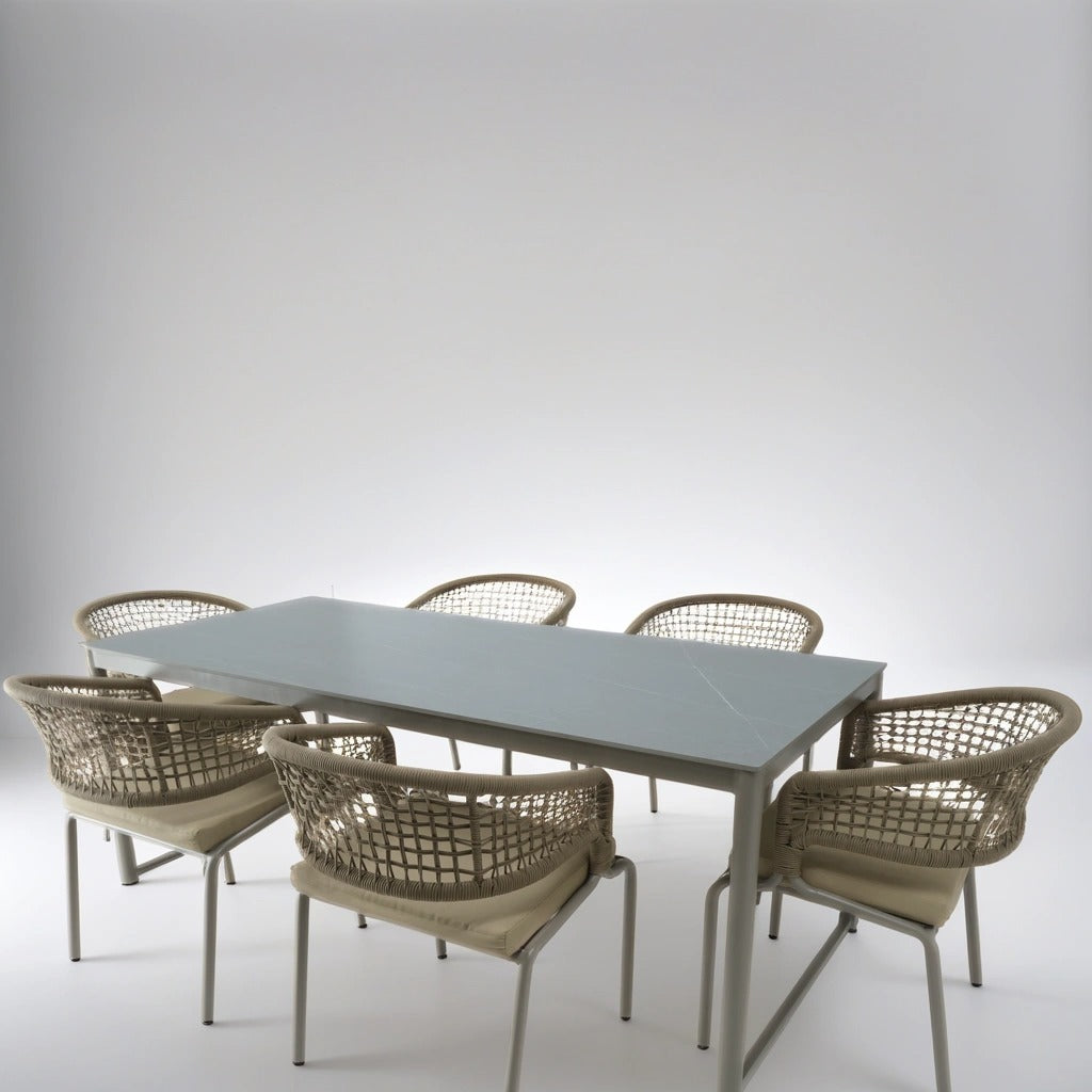 Beige Aluminum Alloy and Rope Dining Set for Six