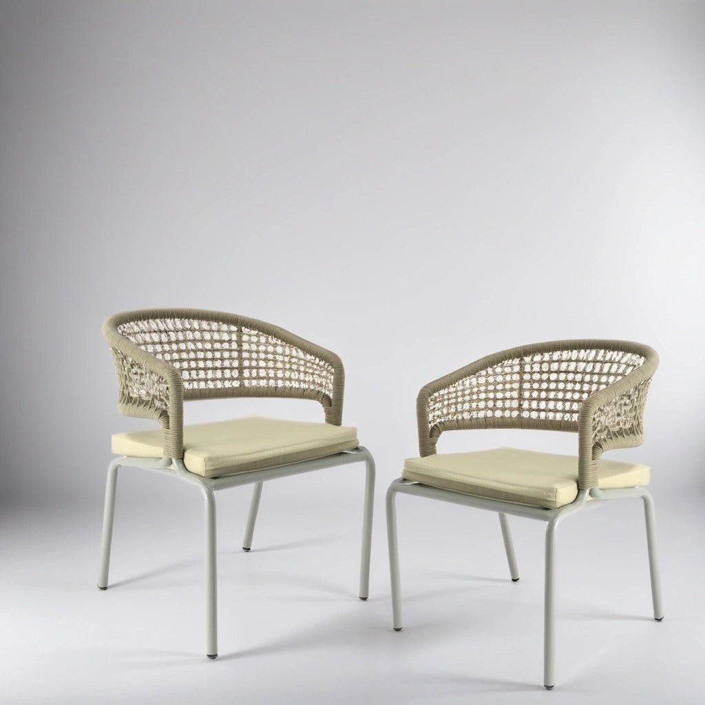 Beige Aluminum Alloy and Rope Dining Set for Six