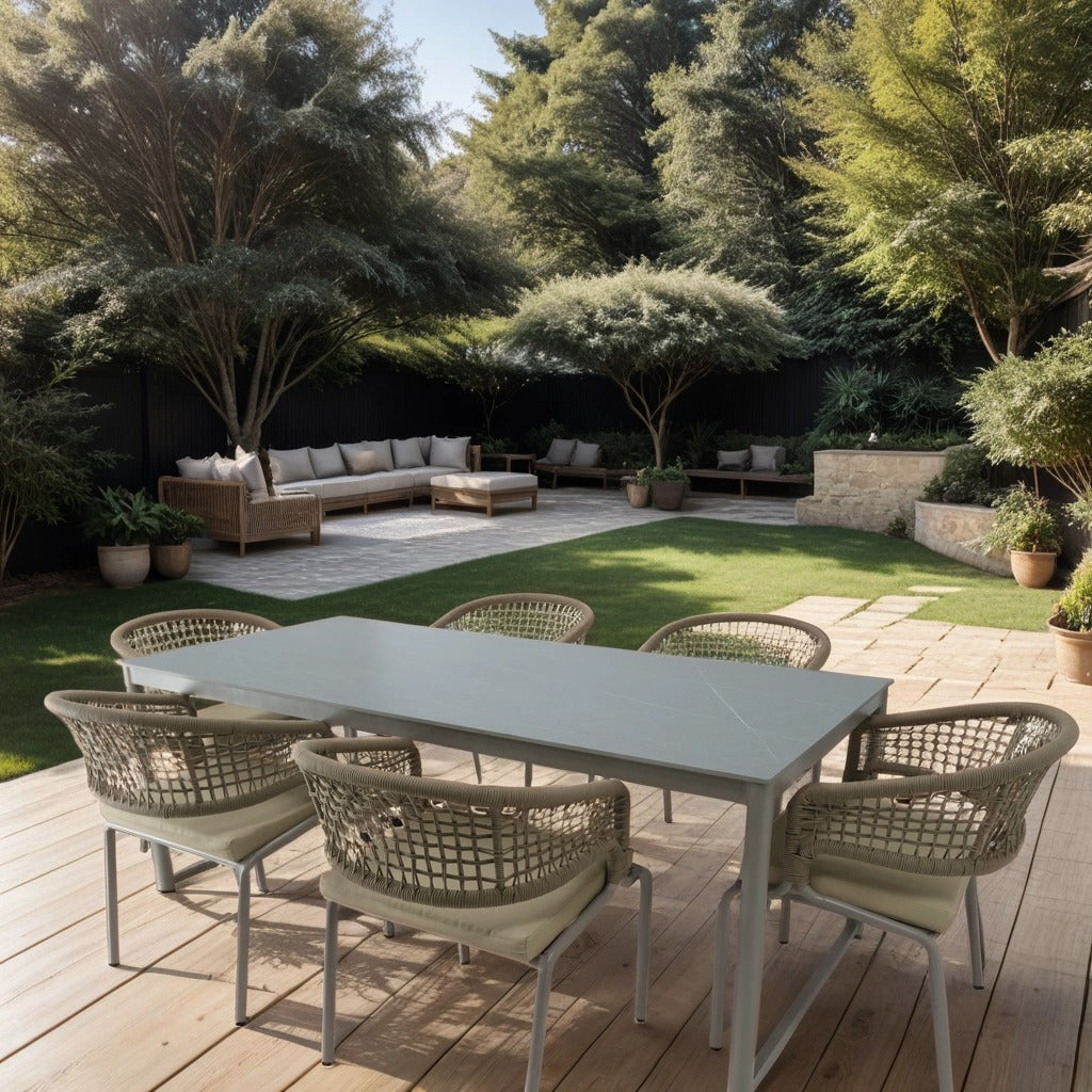 Beige Aluminum Alloy and Rope Dining Set for Six