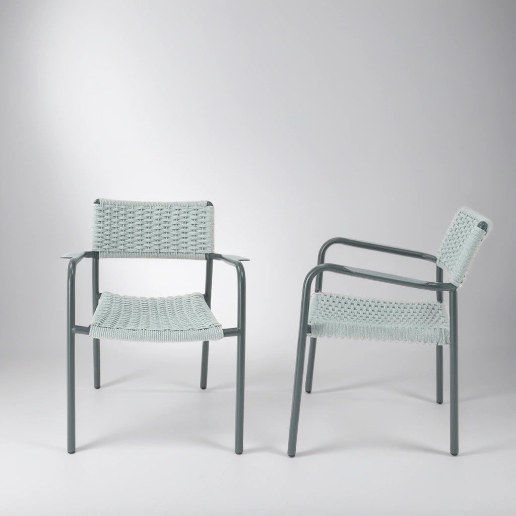 Aluminium Outdoor Gray Dining Set with Marble Top Table and Woven Armchair