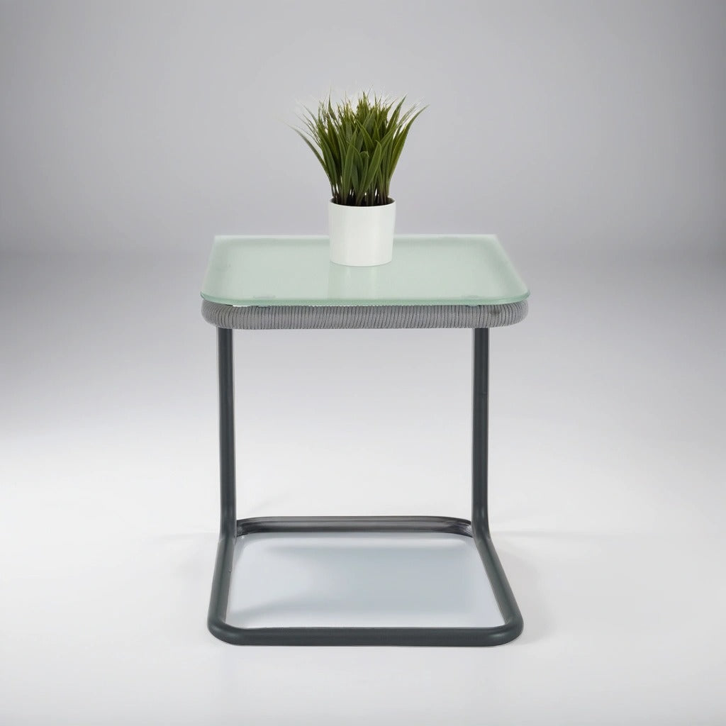 Blue Chairs & Glass-Top Table Set