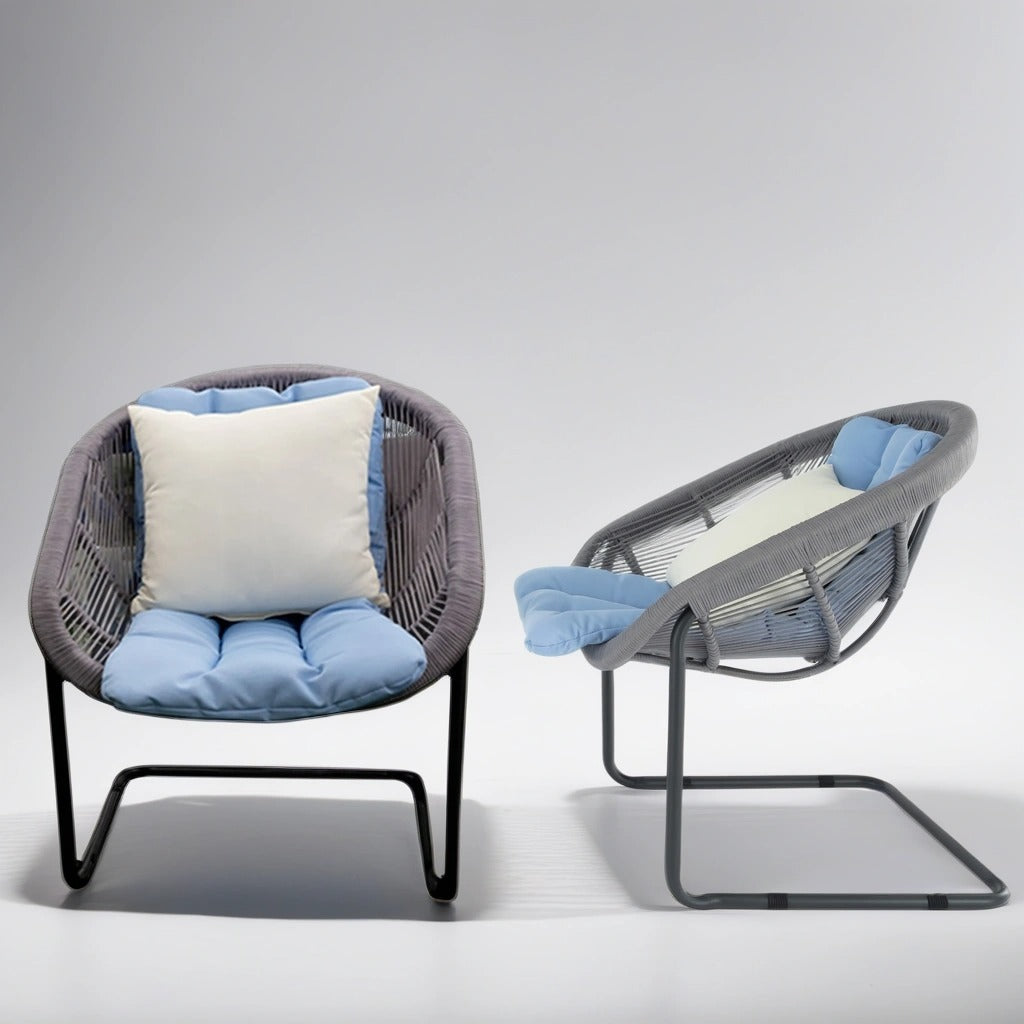 Blue Chairs & Glass-Top Table Set