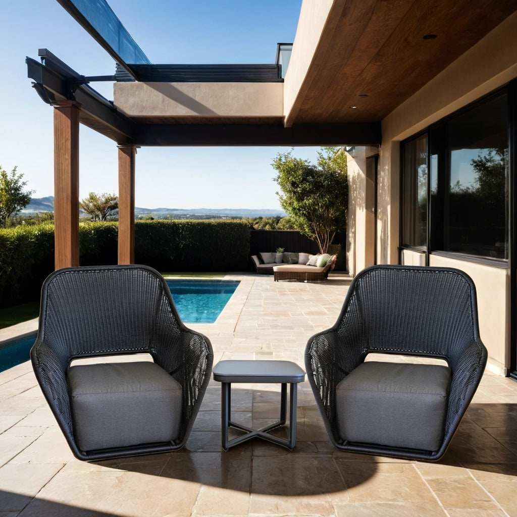 3-Piece Aluminum Lounge Set with Rattan