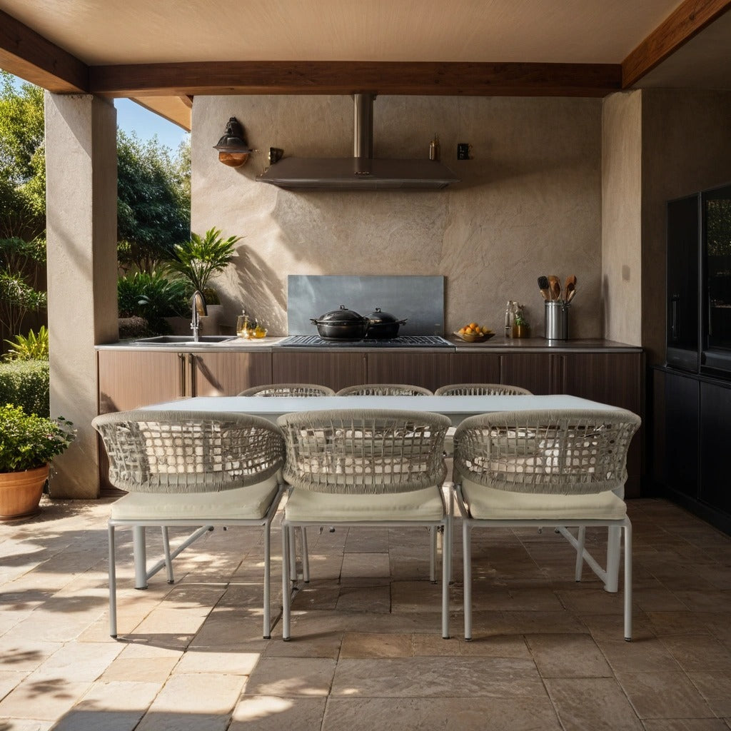 Beige Aluminum Alloy and Rope Dining Set for Six