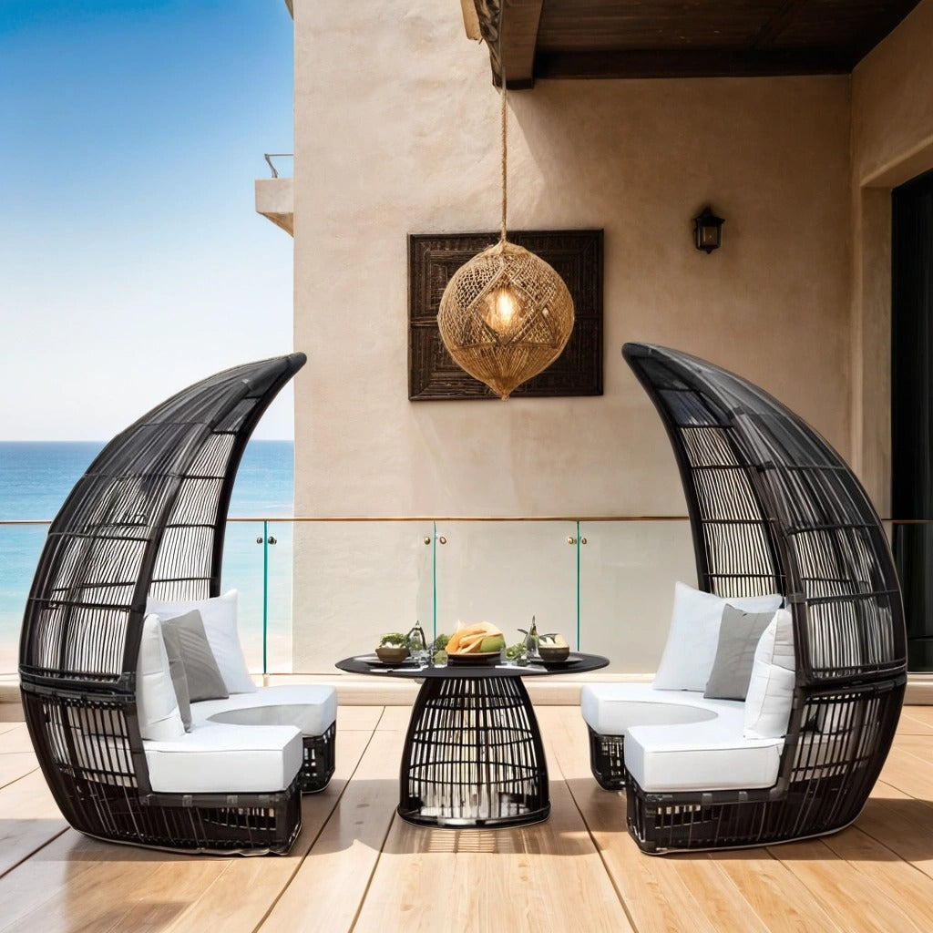 Cabana Set With Glass Table And Cushions