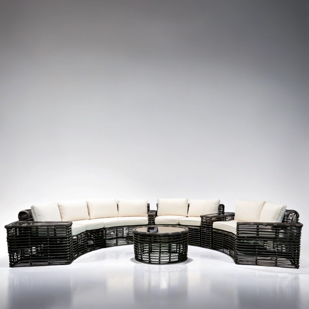 Modern Outdoor Curved Lounge Set with Glass Armrests