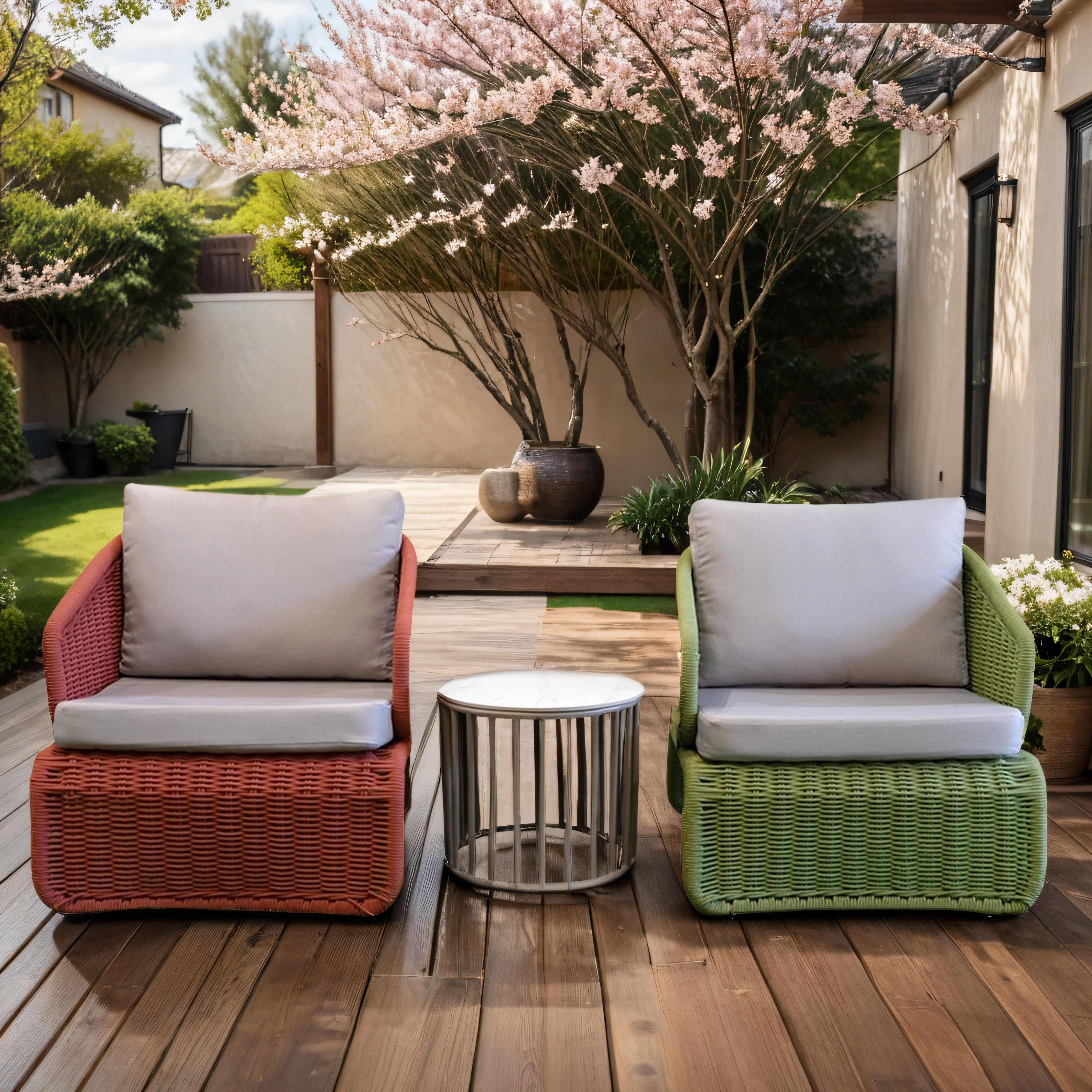 Green and red lounge set with the table