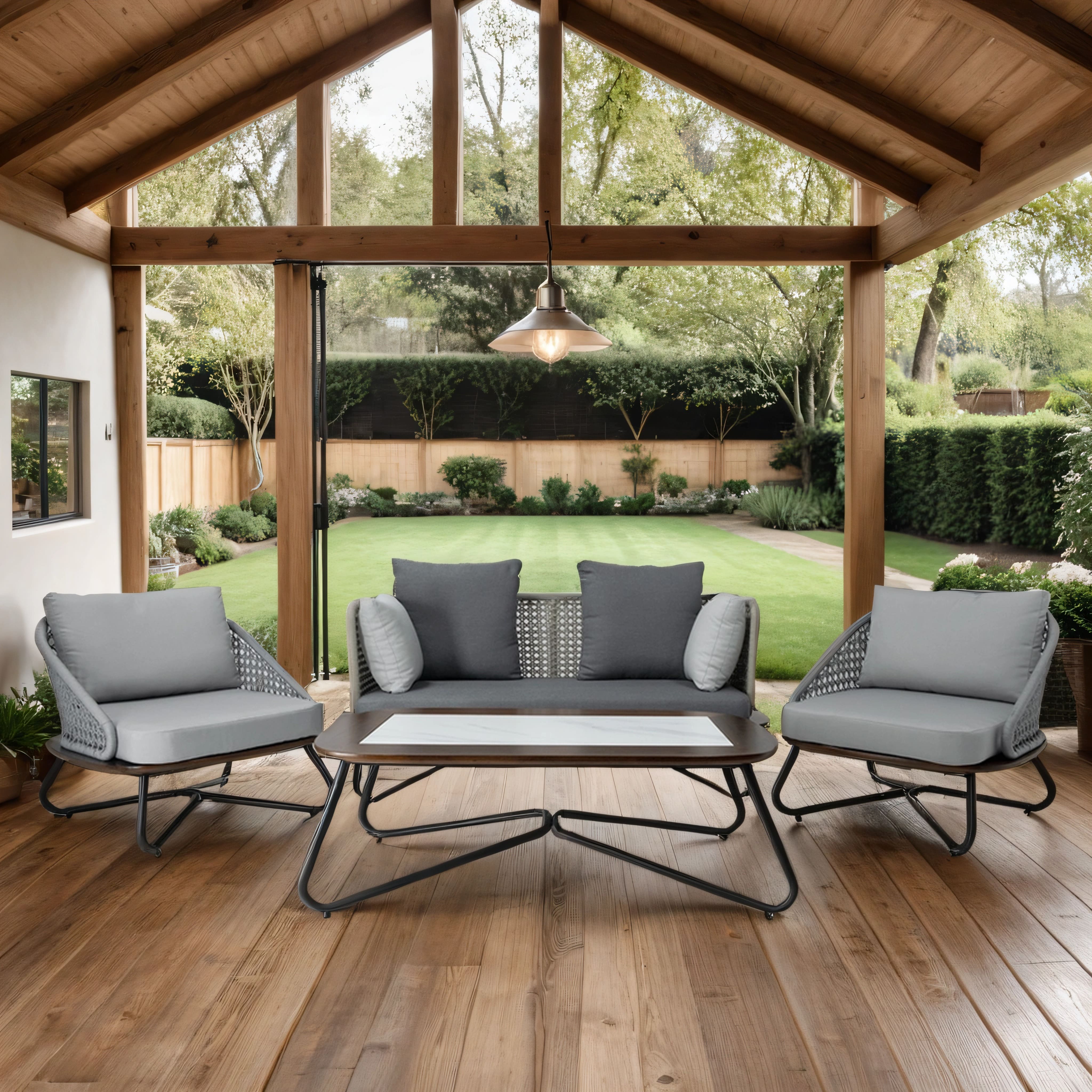 Aluminium Rope Wood Lounge Set with Coffee Table