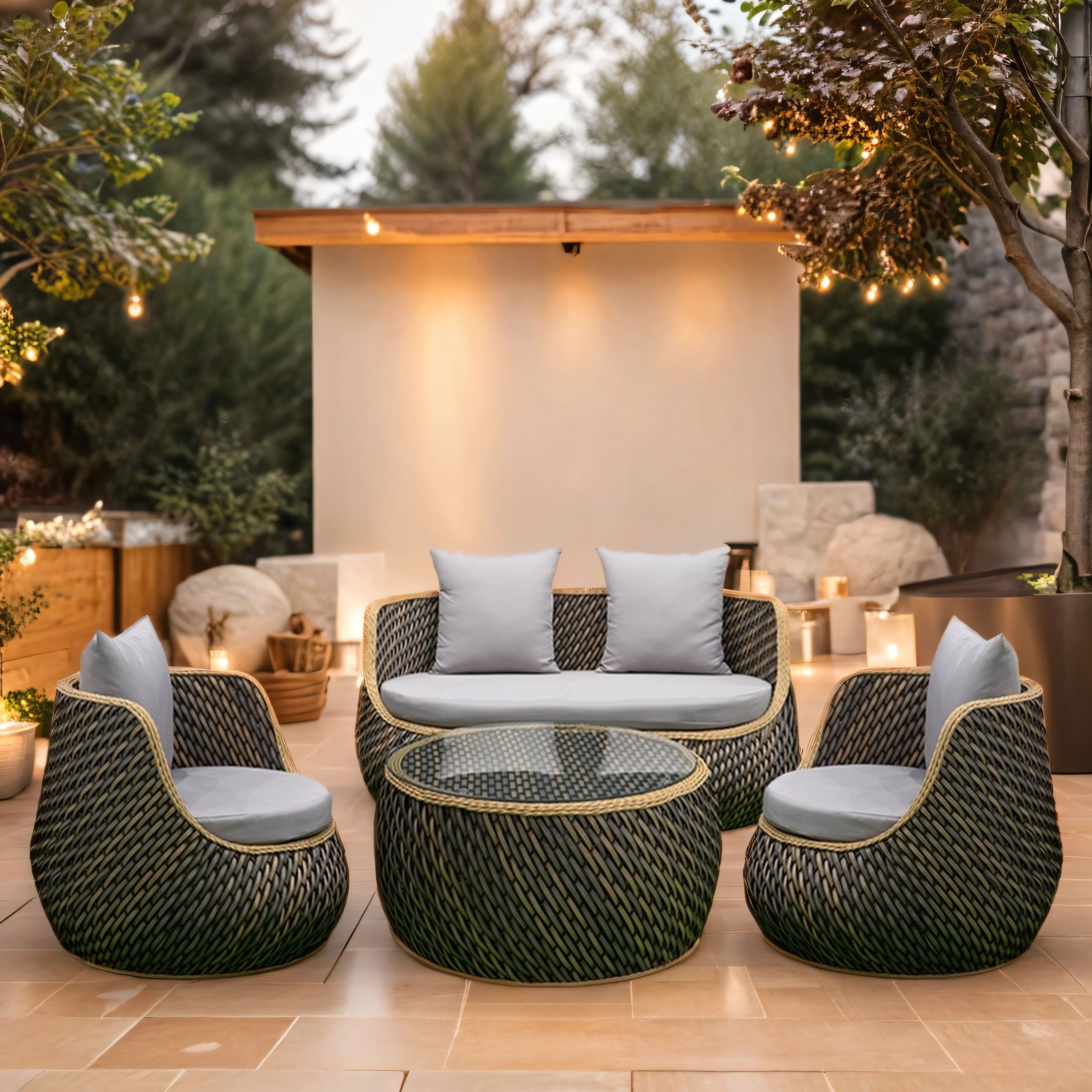 Brown rattan lounge set