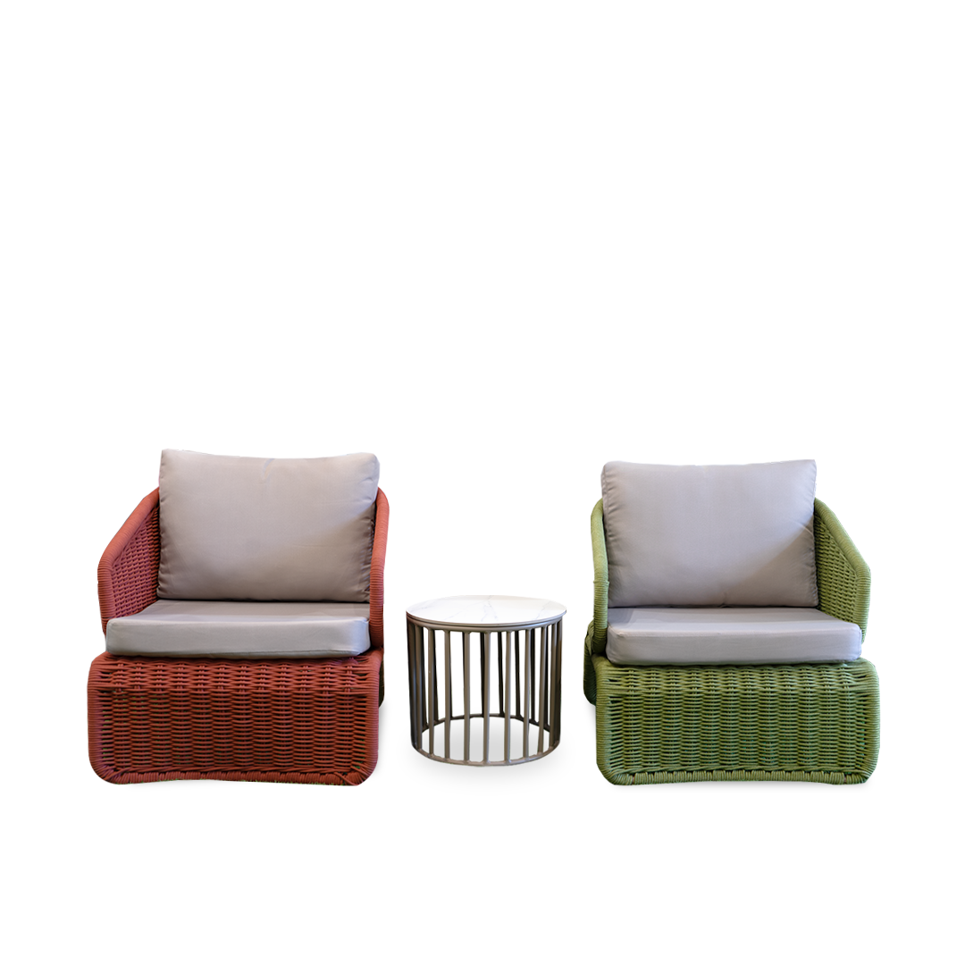 Green and red lounge set with the table