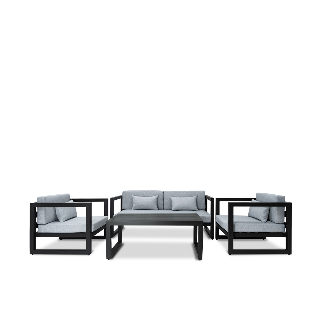 Aluminium Gray Lounge set with 1 sofa, 2 armchairs and coffee table