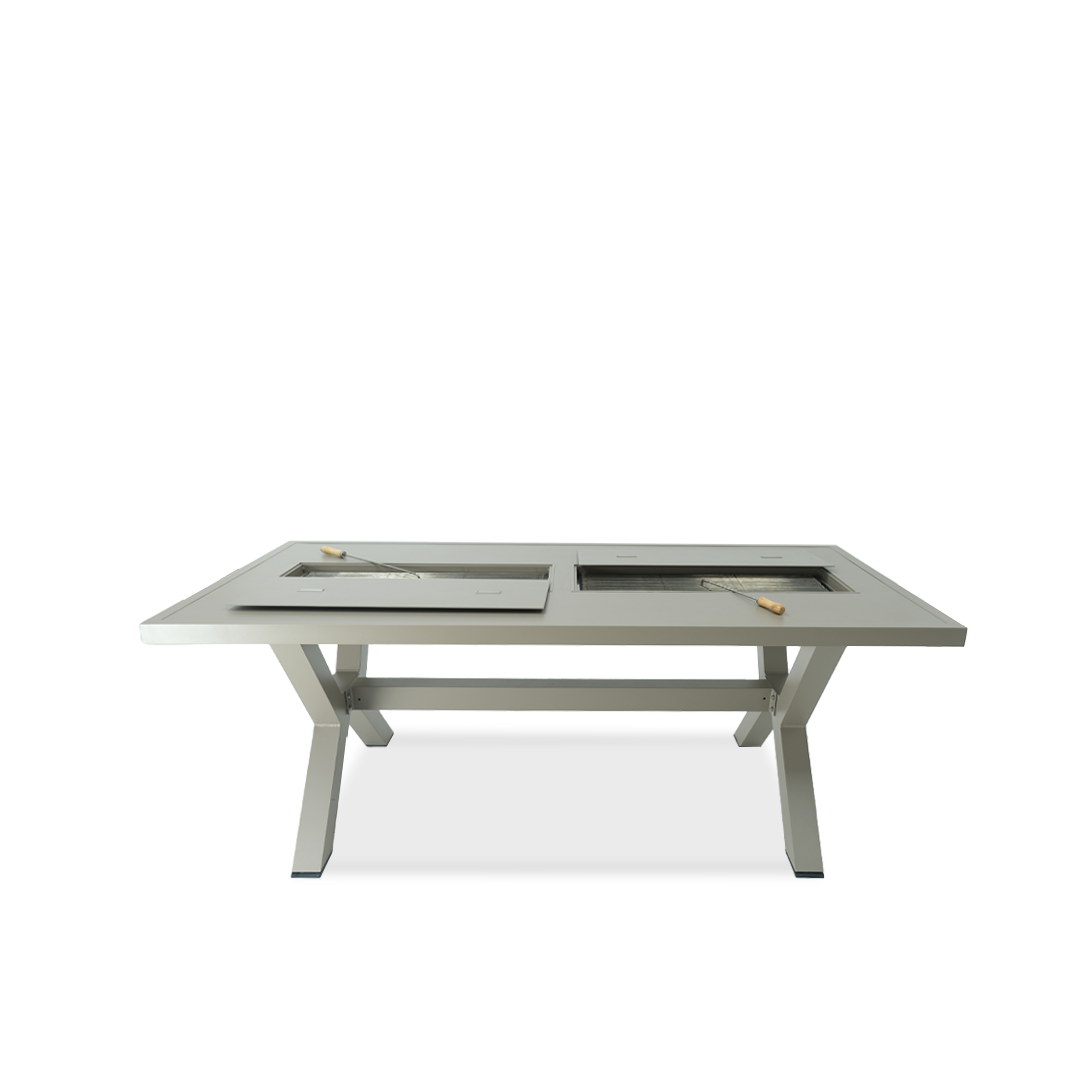 Charcoal BBQ Table crafted in aluminum with 4 chairs