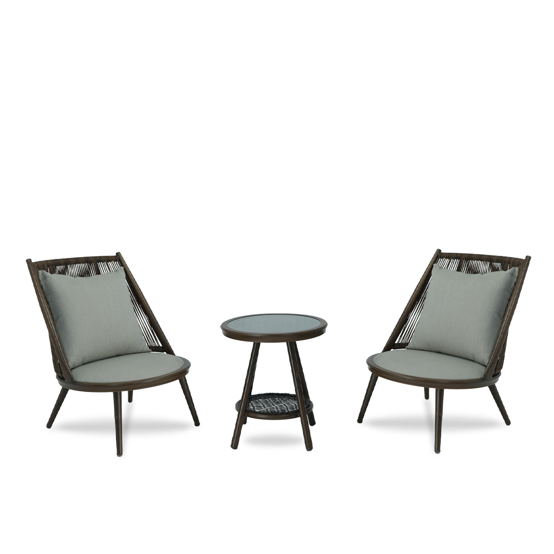 Brown Lounge Set with 2 chairs and glass coffee table