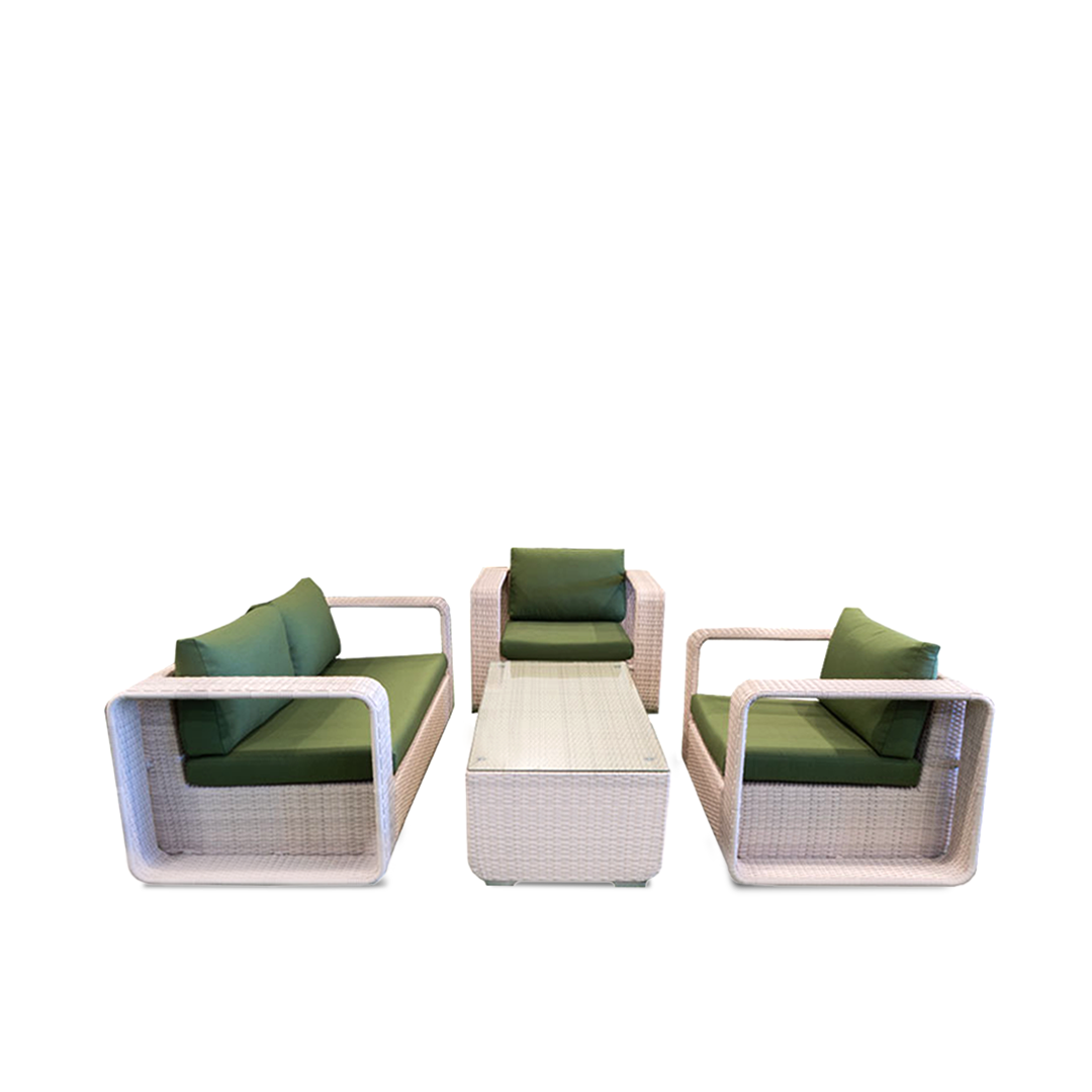 Aluminum green and white rattan lounge set