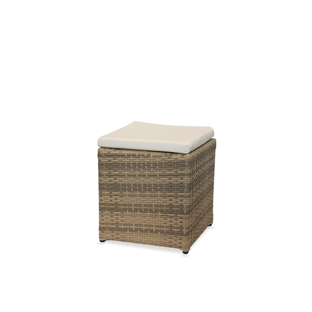 White lounge set with table and ottomans