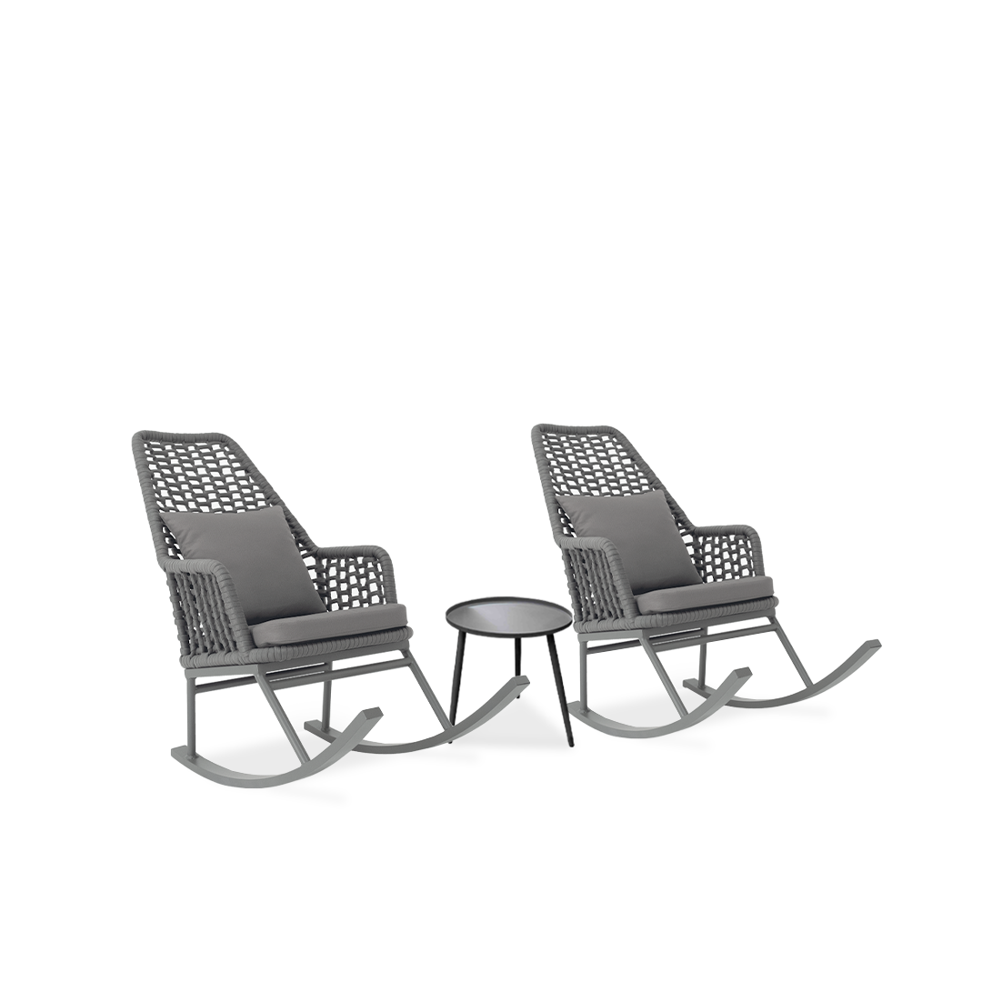 Set of Two Gray Rocking chairs with table