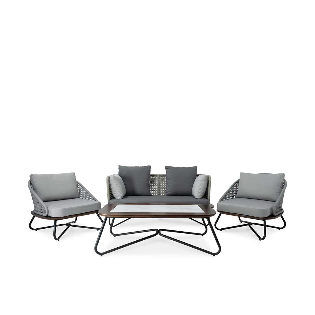 Aluminium Rope Wood Lounge Set with Coffee Table
