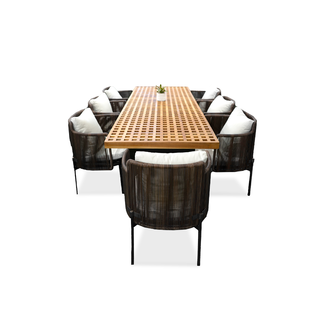 Outdoor Patio Dining Set with Rectangle Teak Table & Rattan Chairs