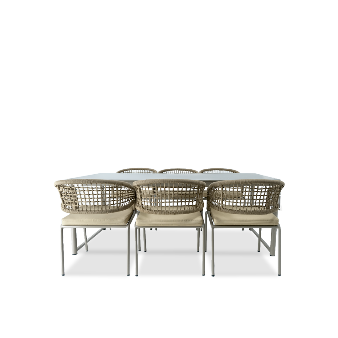Beige Aluminum Alloy and Rope Dining Set for Six
