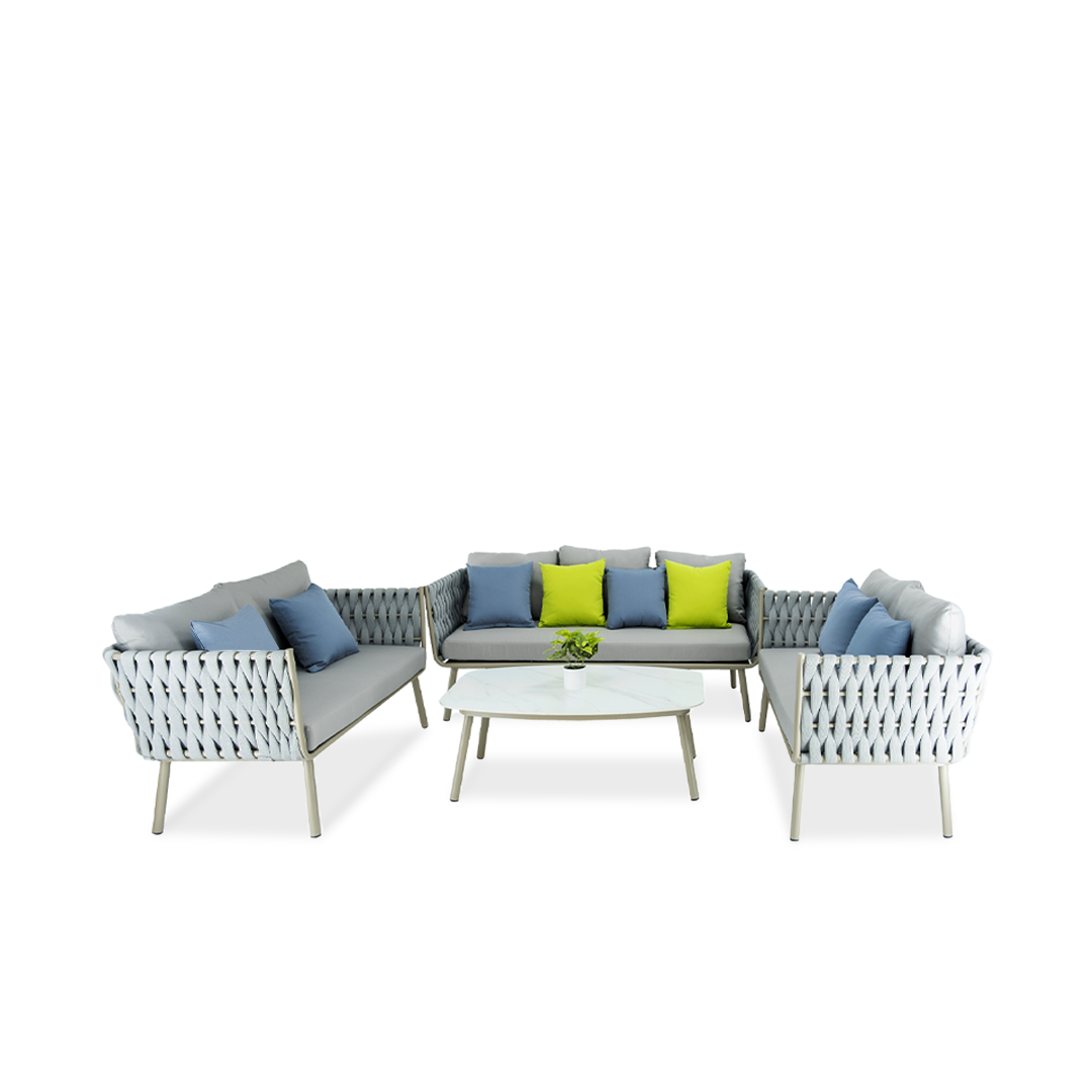 Grey Aluminium lounge set with lime cushion